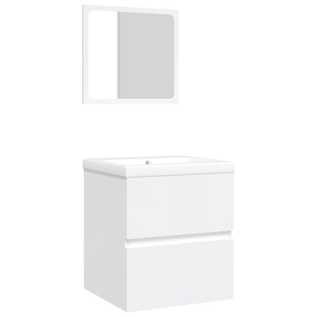 Waschbeckenunterschrank mit Waschbecken und Spiegel Weiß