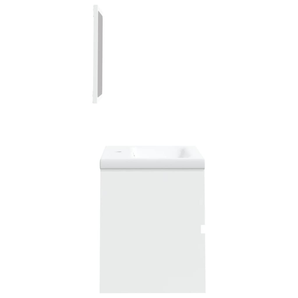 Waschbeckenunterschrank mit Waschbecken und Spiegel Weiß