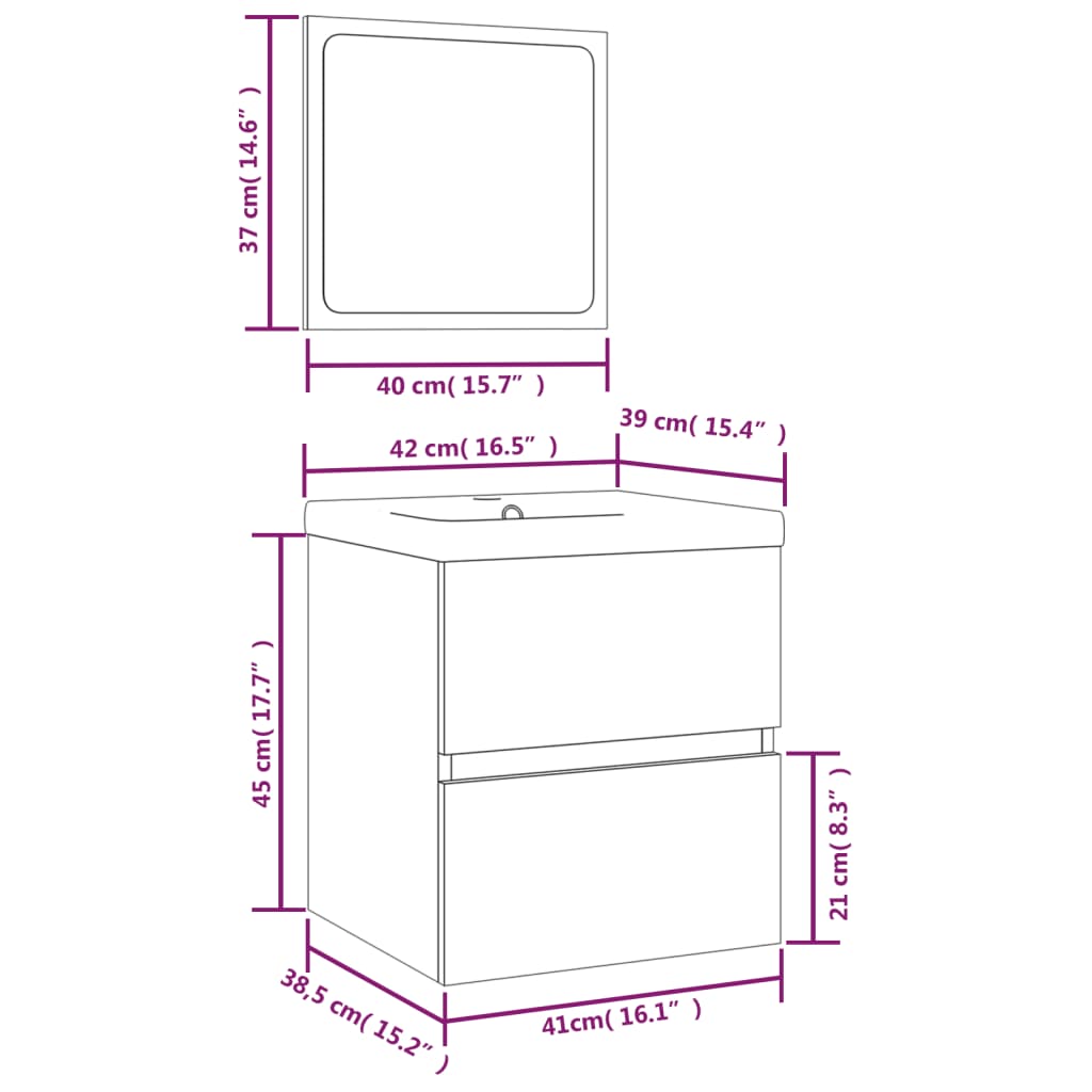 Waschbeckenunterschrank mit Waschbecken und Spiegel Weiß