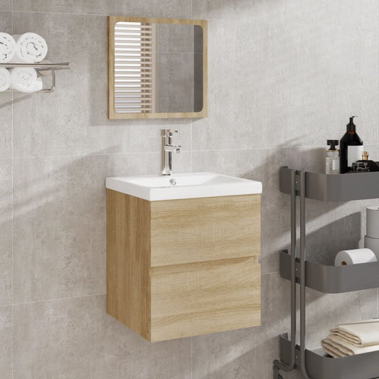 Waschbeckenunterschrank mit Waschbecken Spiegel Sonoma Eiche