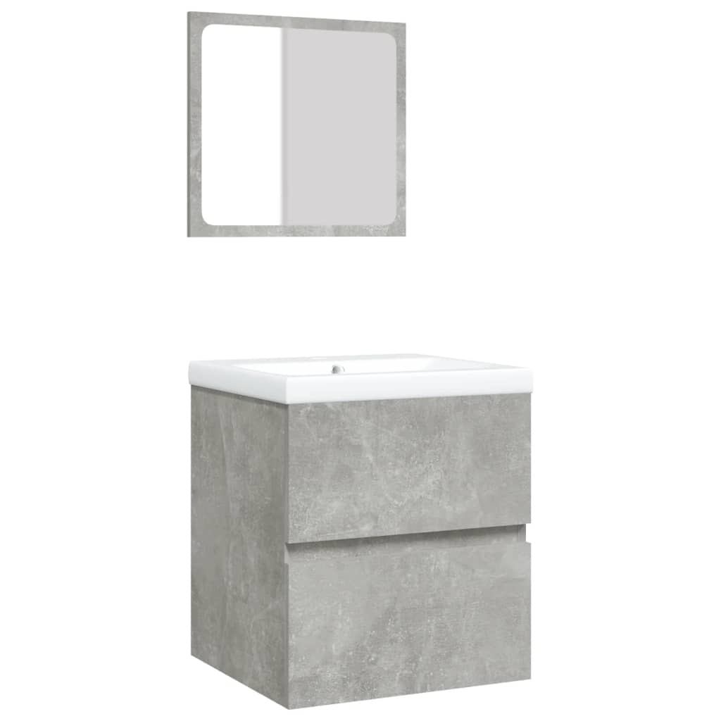 Waschbeckenunterschrank mit Waschbecken und Spiegel Betongrau