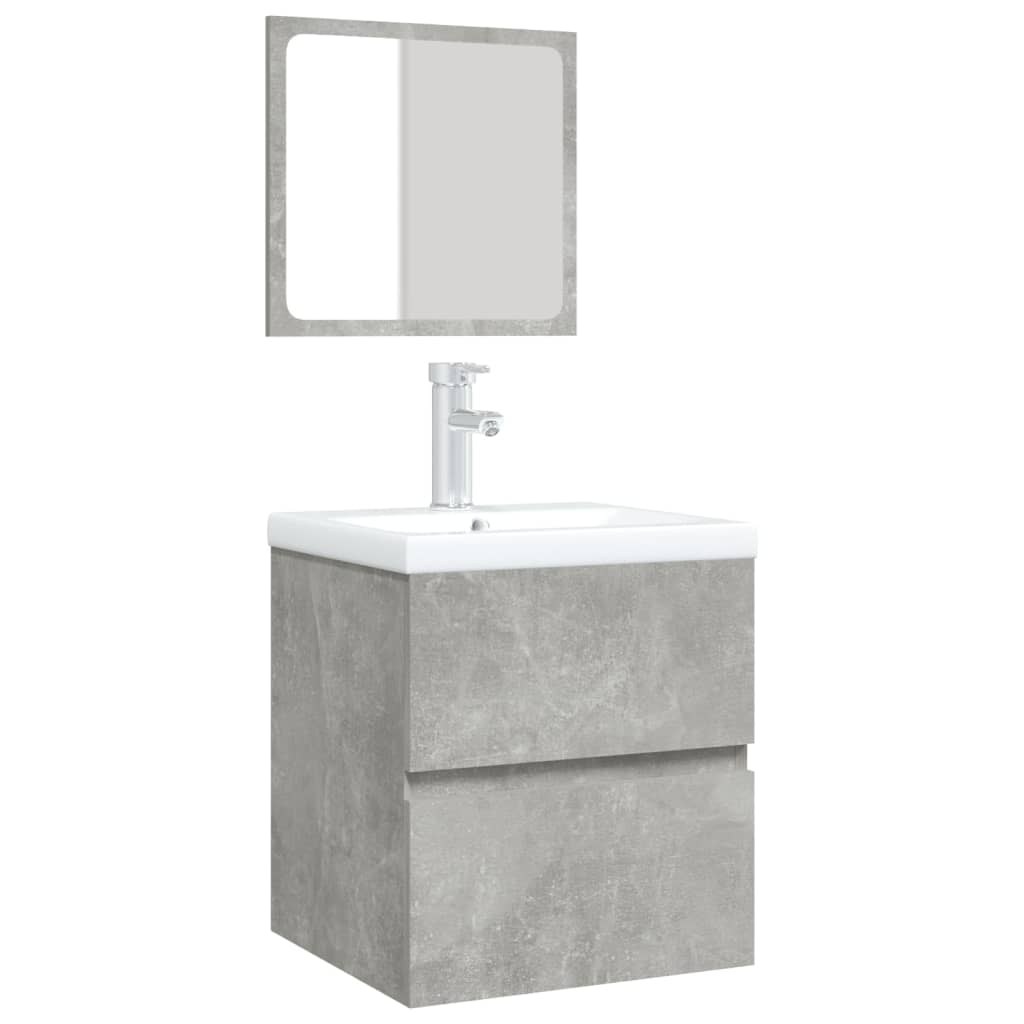 Waschbeckenunterschrank mit Waschbecken und Spiegel Betongrau