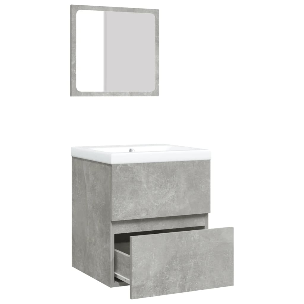 Waschbeckenunterschrank mit Waschbecken und Spiegel Betongrau
