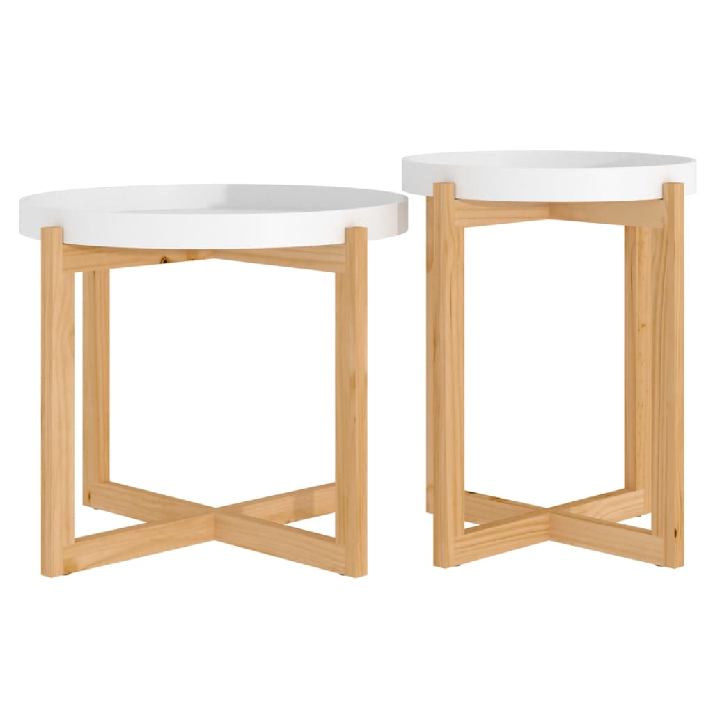 Tables basses, lot de 2, en bois blanc et pin massif