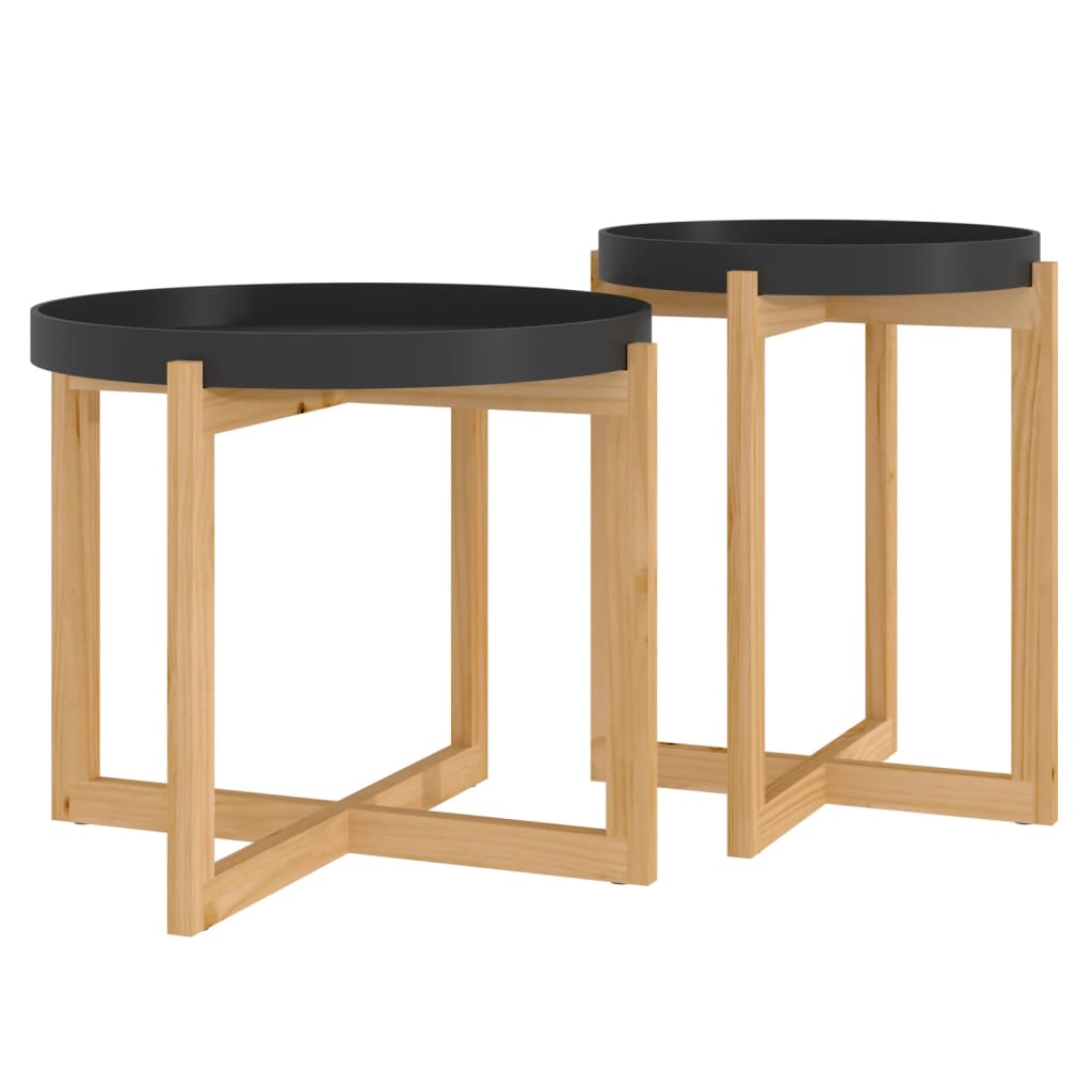 Couchtische 2 Stk. Schwarz Holzwerkstoff und Massivholz Kiefer
