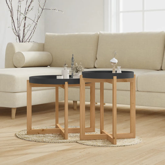 Couchtische 2 Stk. Schwarz Holzwerkstoff und Massivholz Kiefer