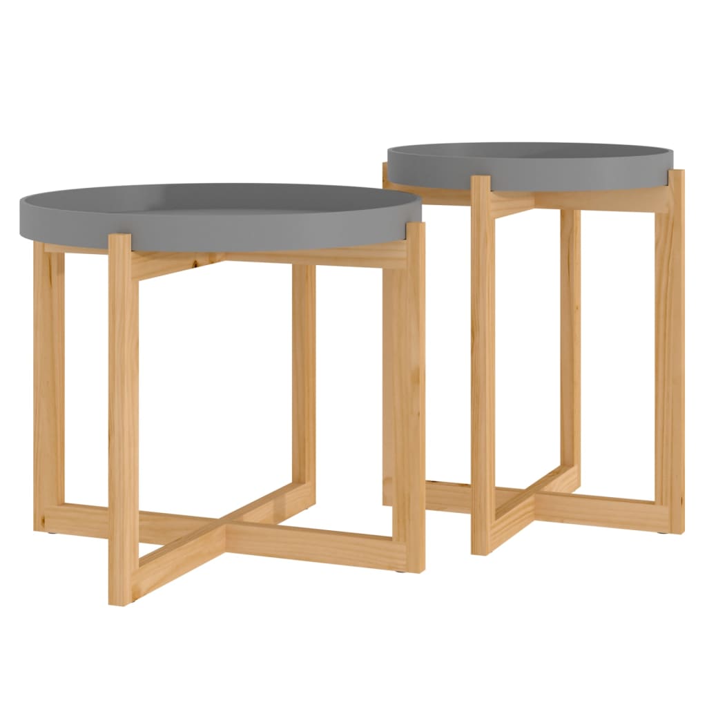 Couchtische 2 Stk. Grau Holzwerkstoff und Massivholz Kiefer