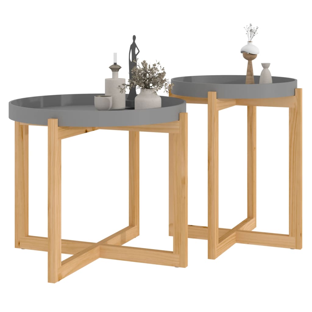 Couchtische 2 Stk. Grau Holzwerkstoff und Massivholz Kiefer
