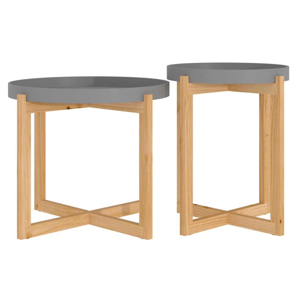 Couchtische 2 Stk. Grau Holzwerkstoff und Massivholz Kiefer
