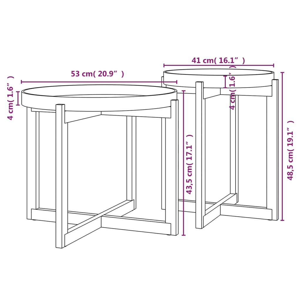 Couchtische 2 Stk. Grau Holzwerkstoff und Massivholz Kiefer