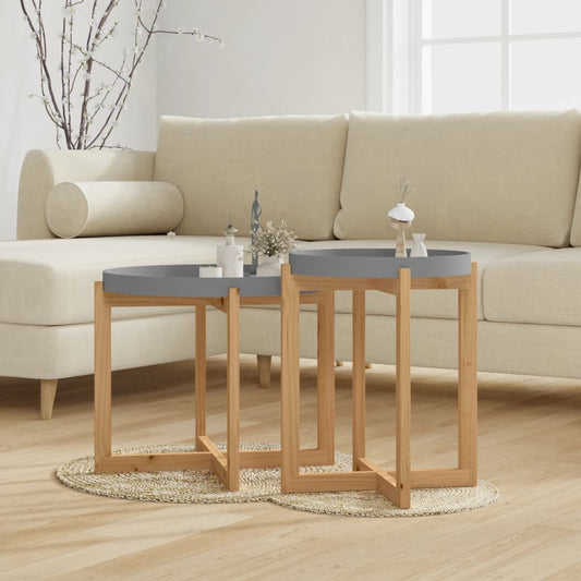 Couchtische 2 Stk. Grau Holzwerkstoff und Massivholz Kiefer