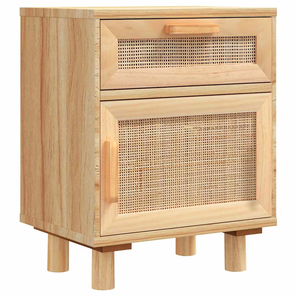 Nachttische 2 Stk. Braun Massivholz Kiefer und Natur-Rattan