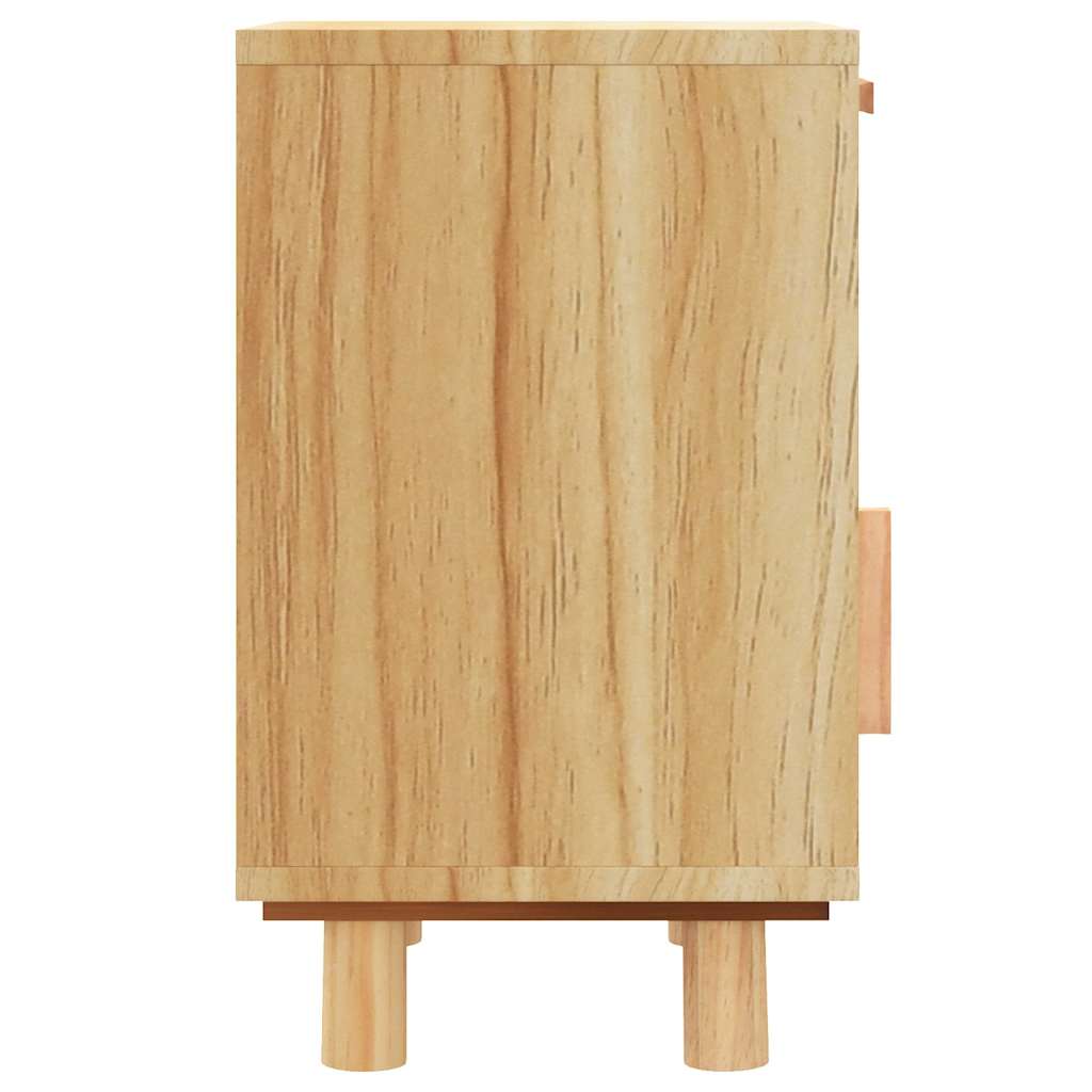Nachttische 2 Stk. Braun Massivholz Kiefer und Natur-Rattan