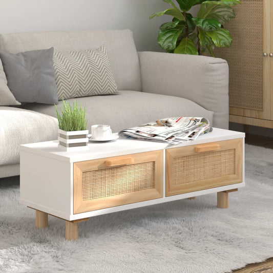 Coffee table white 80x40x30 cm wood-based material &amp; solid pine wood