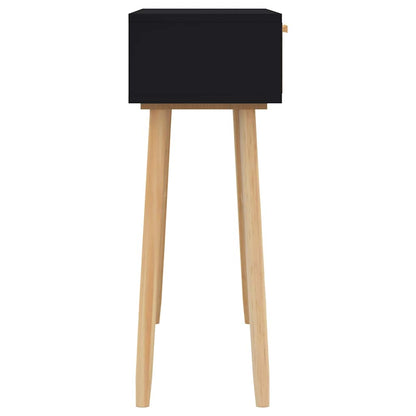 Konsolentisch Schwarz 80x30x75cm Massivholz Kiefer Natur-Rattan