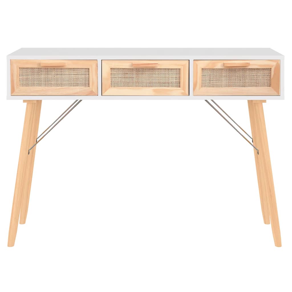 Konsolentisch Weiß 105x30x75 cm Massivholz Kiefer Natur-Rattan
