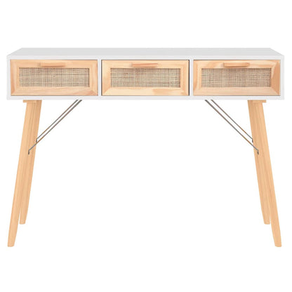 Konsolentisch Weiß 105x30x75 cm Massivholz Kiefer Natur-Rattan