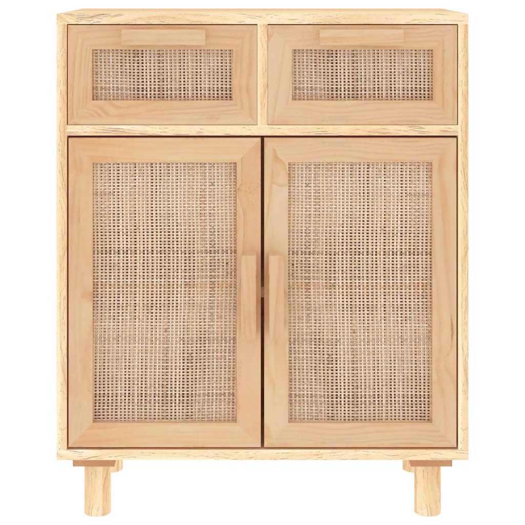 Sideboard Braun 60x30x75 cm Massivholz Kiefer und Natur-Rattan