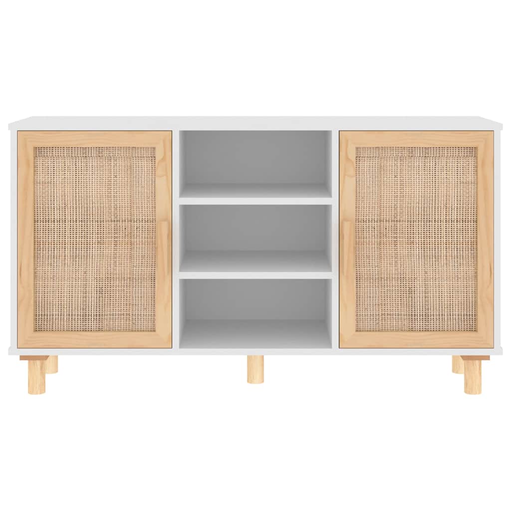 Sideboard Weiß 105x30x60 cm Massivholz Kiefer und Natur-Rattan