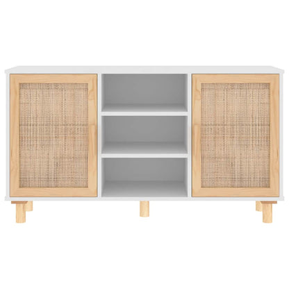 Sideboard Weiß 105x30x60 cm Massivholz Kiefer und Natur-Rattan