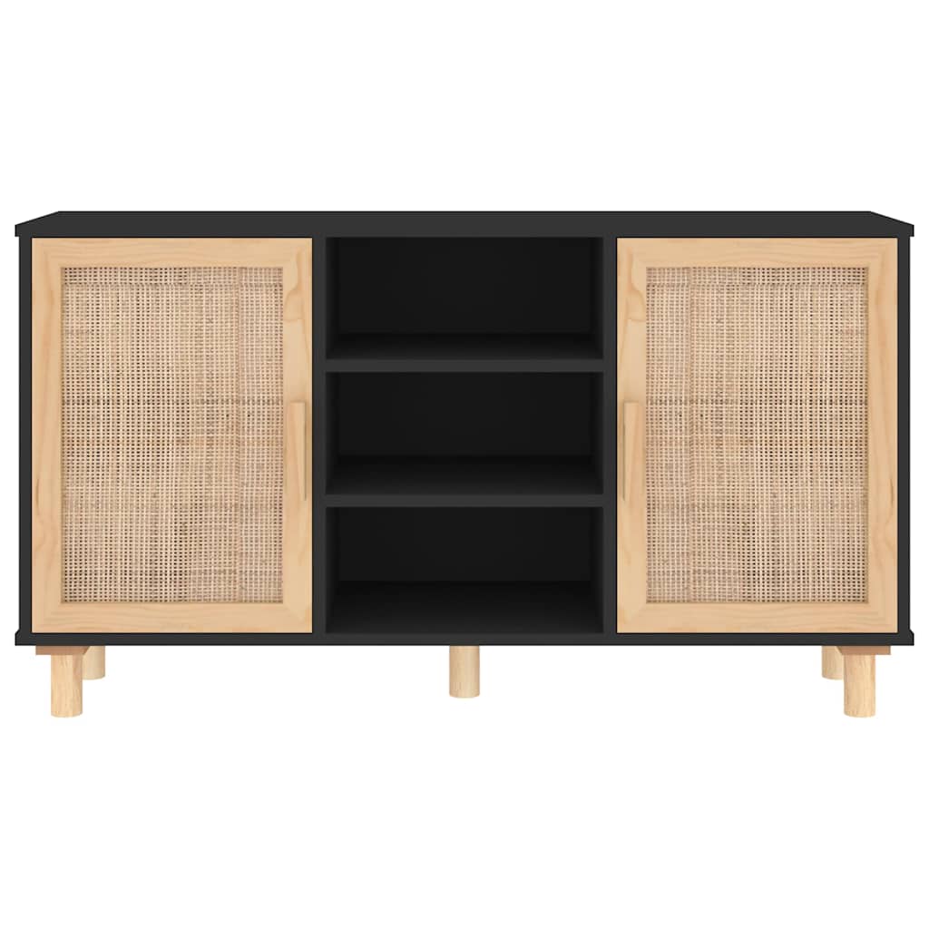 Sideboard Schwarz 105x30x60 cm Massivholz Kiefer Natur-Rattan