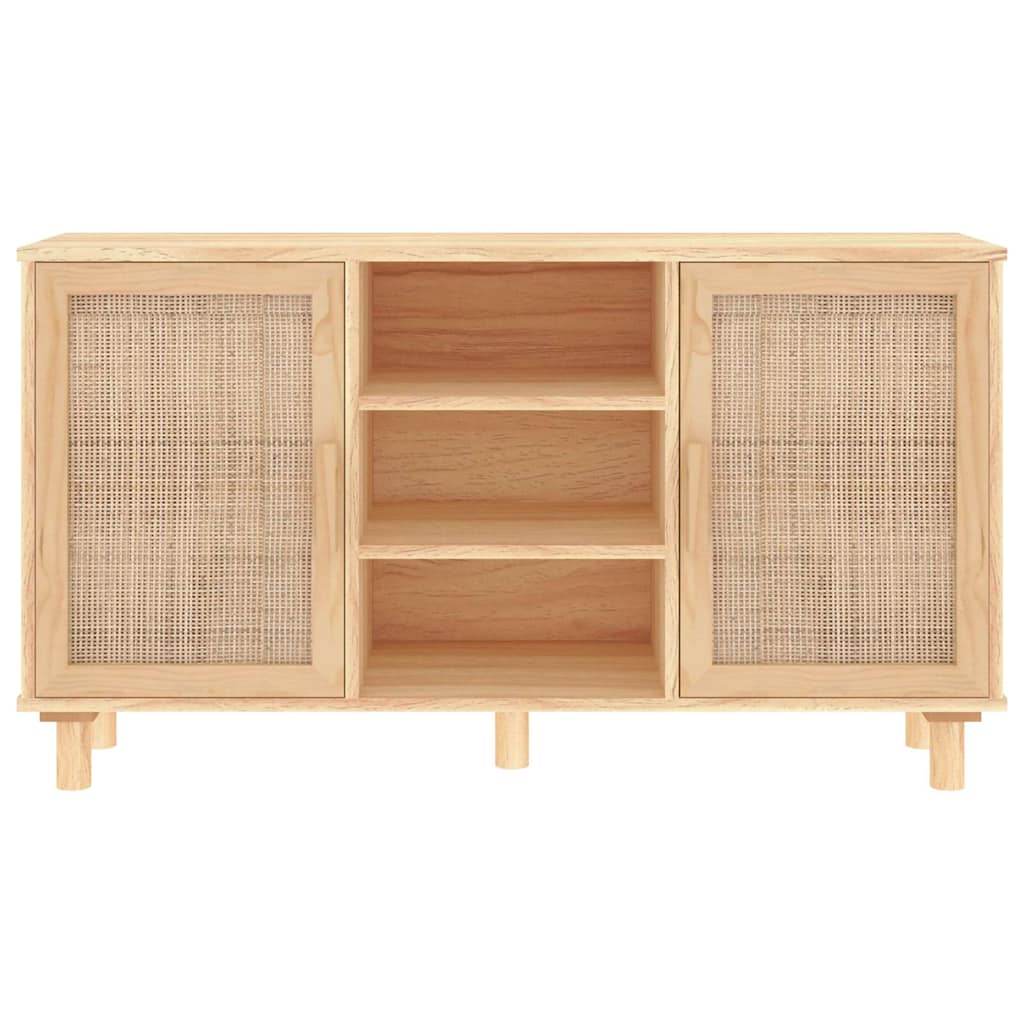 Sideboard Braun 105x30x60 cm Massivholz Kiefer und Natur-Rattan