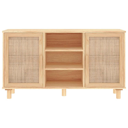 Sideboard Braun 105x30x60 cm Massivholz Kiefer und Natur-Rattan
