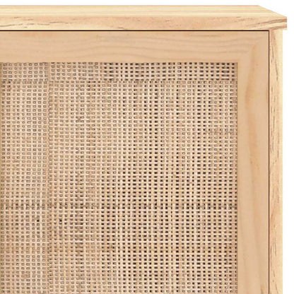 Sideboard Braun 105x30x60 cm Massivholz Kiefer und Natur-Rattan