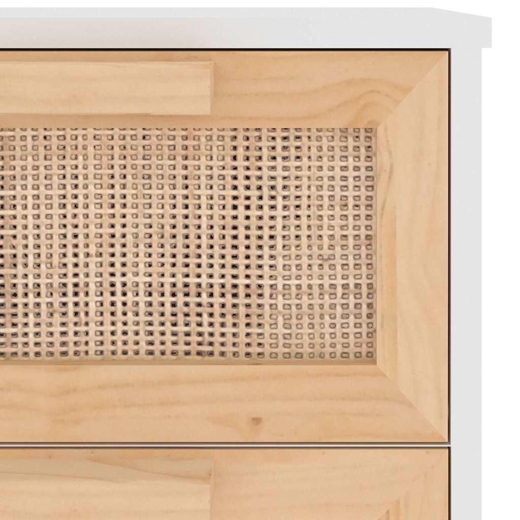 Sideboard Weiß 40x30x90 cm Massivholz Kiefer und Natur-Rattan