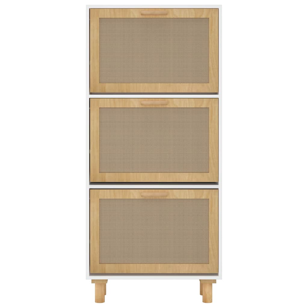 Schuhschrank Weiß 52x25x115 cm Holzwerkstoff & Rattan Natur