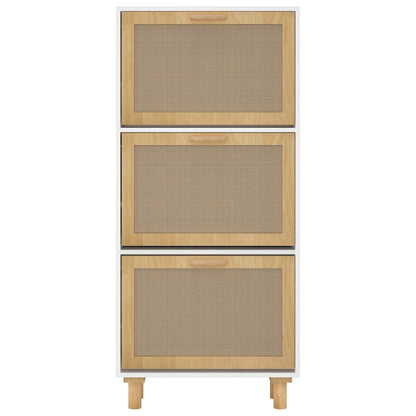 Schuhschrank Weiß 52x25x115 cm Holzwerkstoff & Rattan Natur