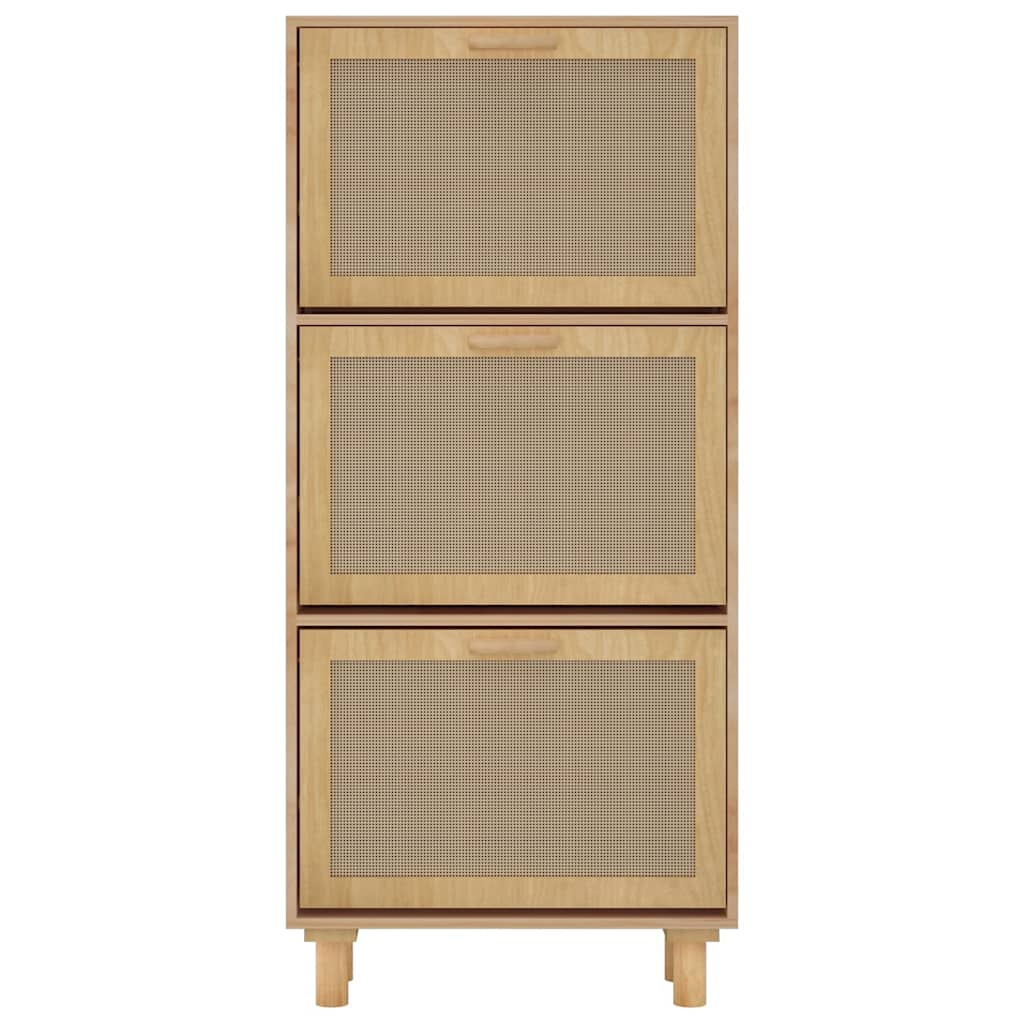 Schuhschrank Braun 52x25x115 cm Holzwerkstoff & Rattan Natur