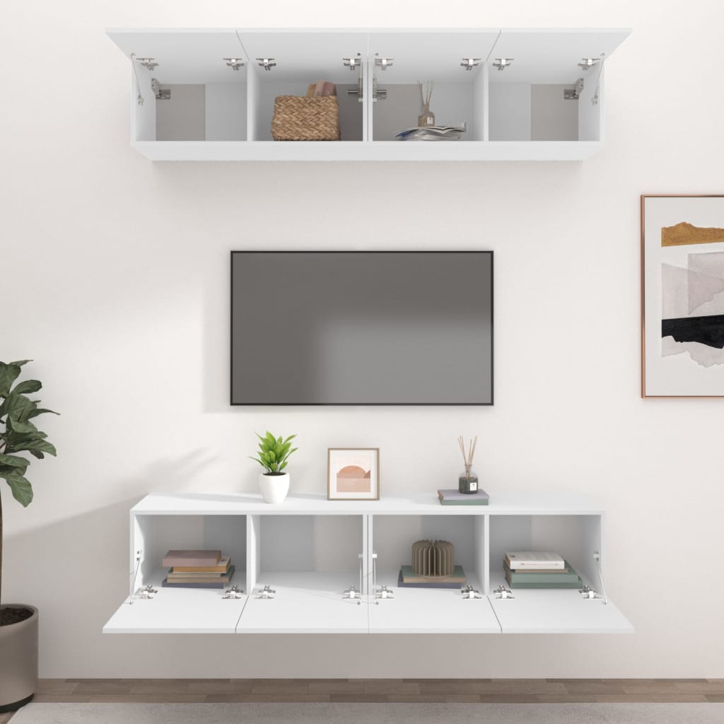 Meubles TV 4 pièces, blanc, 80 x 30 x 30 cm, matériau à base de bois