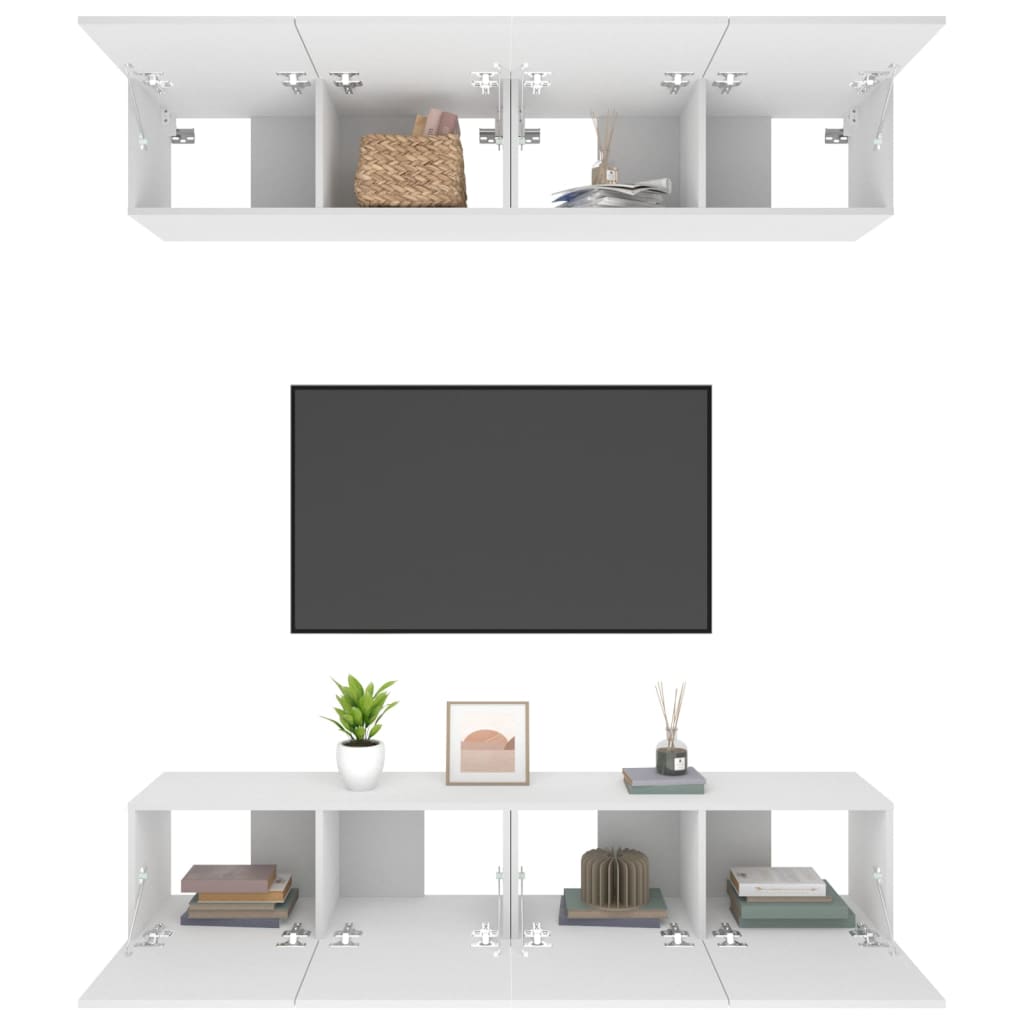 Meubles TV 4 pièces, blanc, 80 x 30 x 30 cm, matériau à base de bois