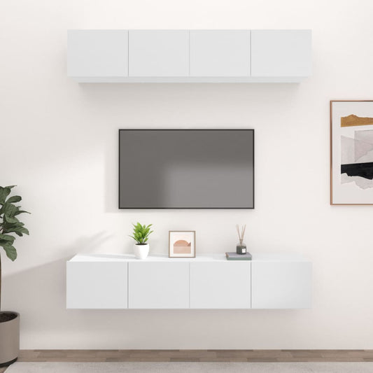 Meubles TV 4 pièces, blanc, 80 x 30 x 30 cm, matériau à base de bois