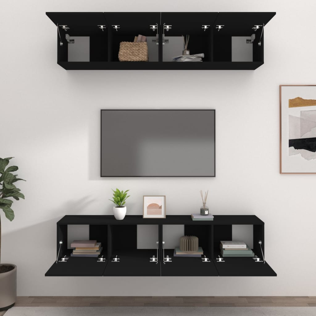 Meubles TV 4 pièces, noir, 80 x 30 x 30 cm, matériau à base de bois