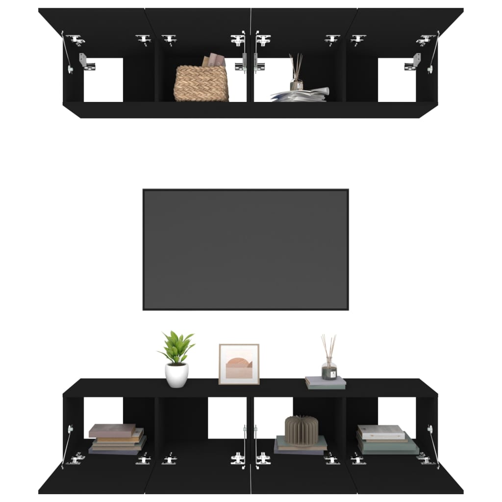 Meubles TV 4 pièces, noir, 80 x 30 x 30 cm, matériau à base de bois