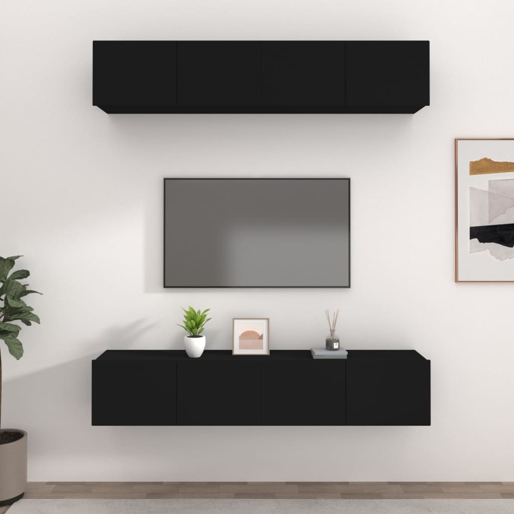 Meubles TV 4 pièces, noir, 80 x 30 x 30 cm, matériau à base de bois