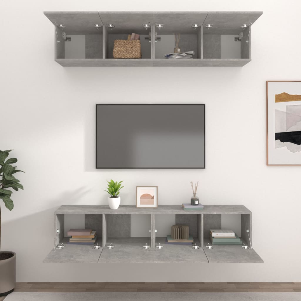 Meubles TV, 4 pièces, gris béton, 80 x 30 x 30 cm, matériau à base de bois
