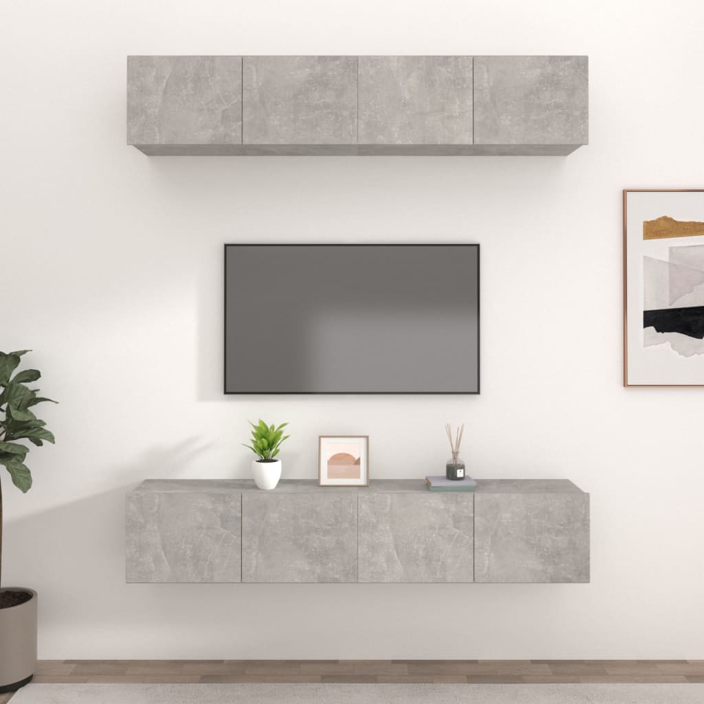 Meubles TV, 4 pièces, gris béton, 80 x 30 x 30 cm, matériau à base de bois