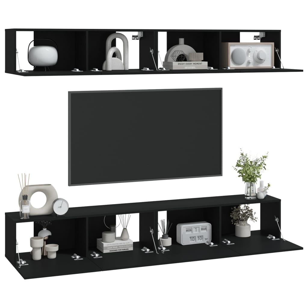 TV wall cabinets 4 pcs. Black 100x30x30 cm