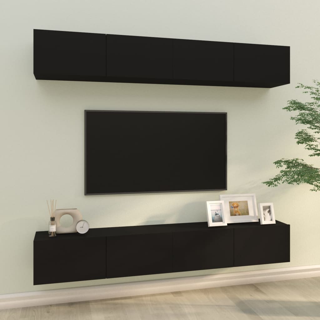 TV wall cabinets 4 pcs. Black 100x30x30 cm