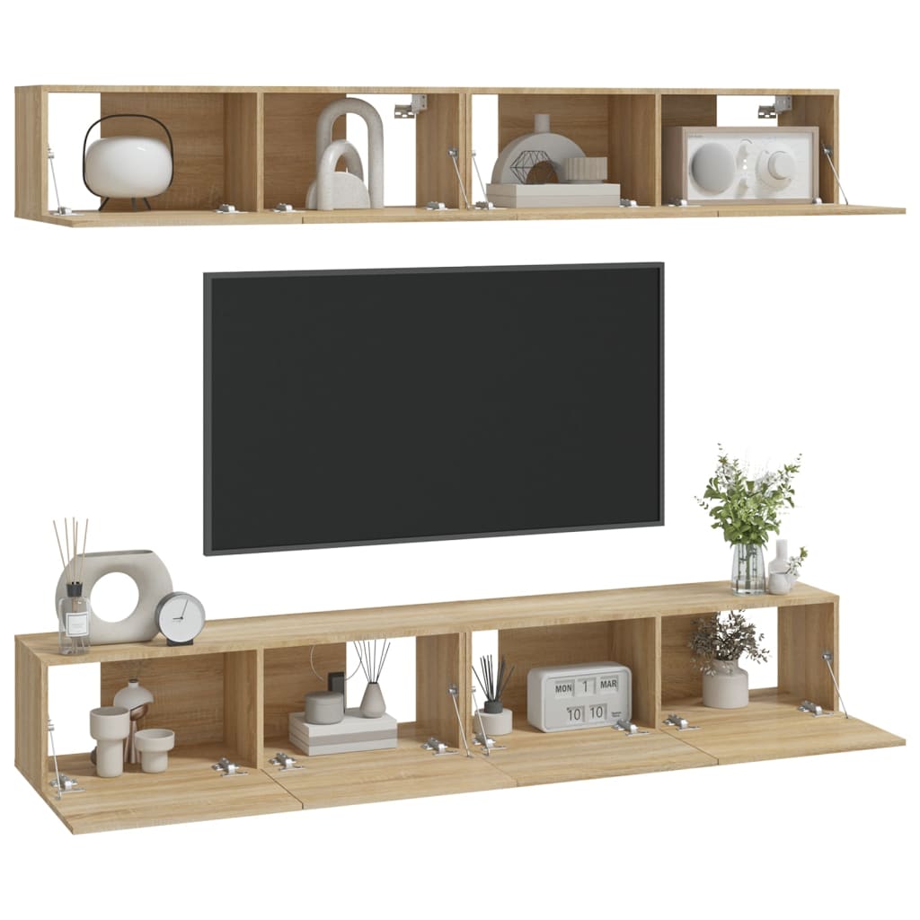 TV wall cabinets 4 pcs. Sonoma oak 100x30x30 cm