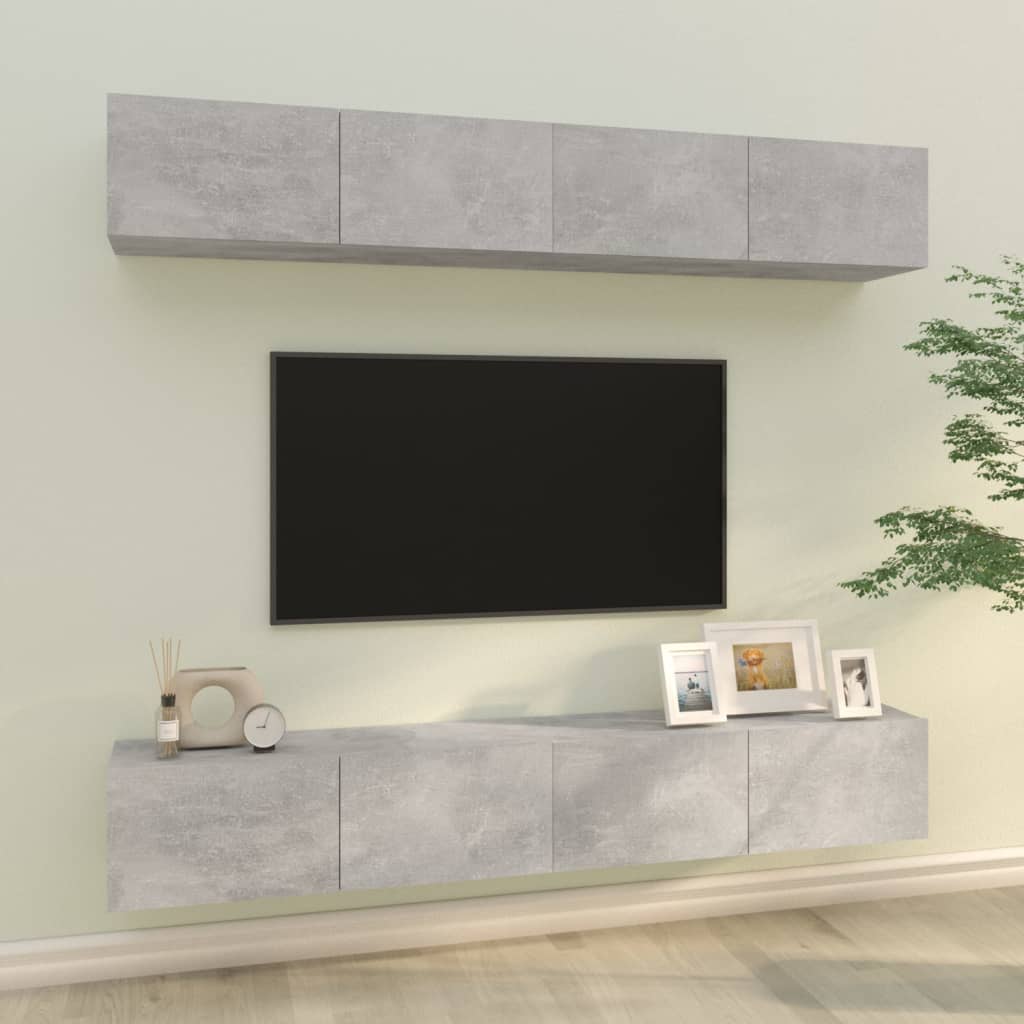 TV wall cabinets 4 pcs. Concrete grey 100x30x30 cm