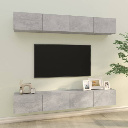 TV wall cabinets 4 pcs. Concrete grey 100x30x30 cm