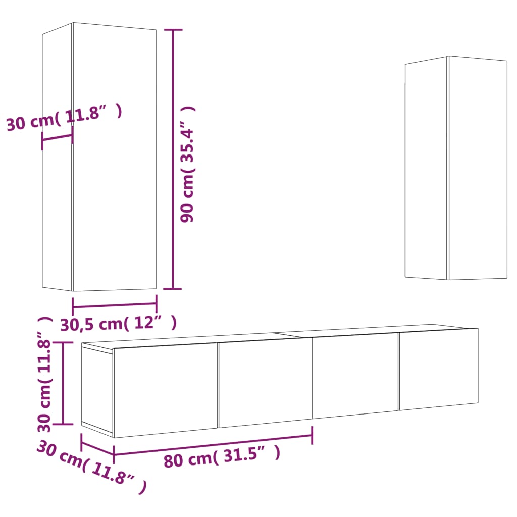 4-tlg. TV-Schrank-Set Sonoma-Eiche Holzwerkstoff