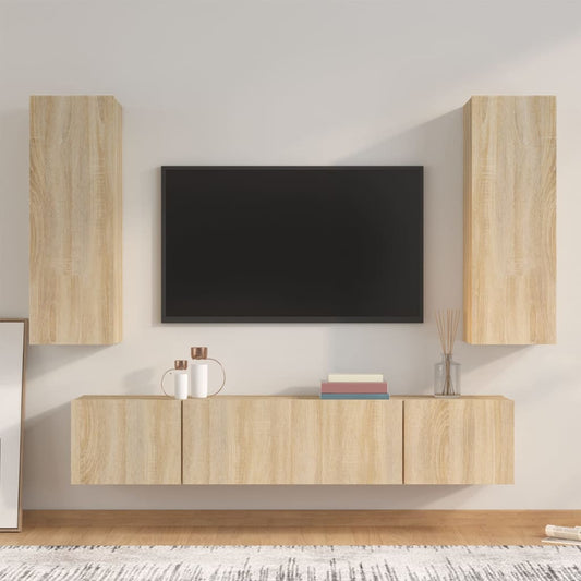 Ensemble de meubles TV 4 pièces en bois de chêne Sonoma
