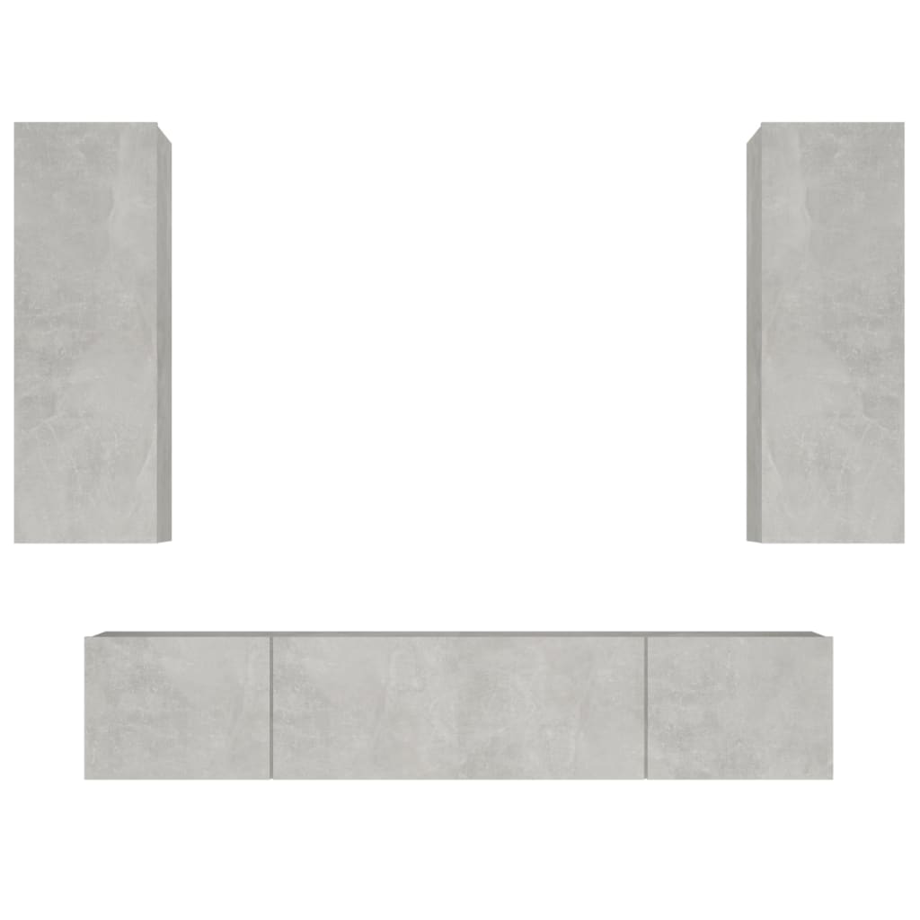 Ensemble de meubles TV 4 pièces en béton gris à base de bois