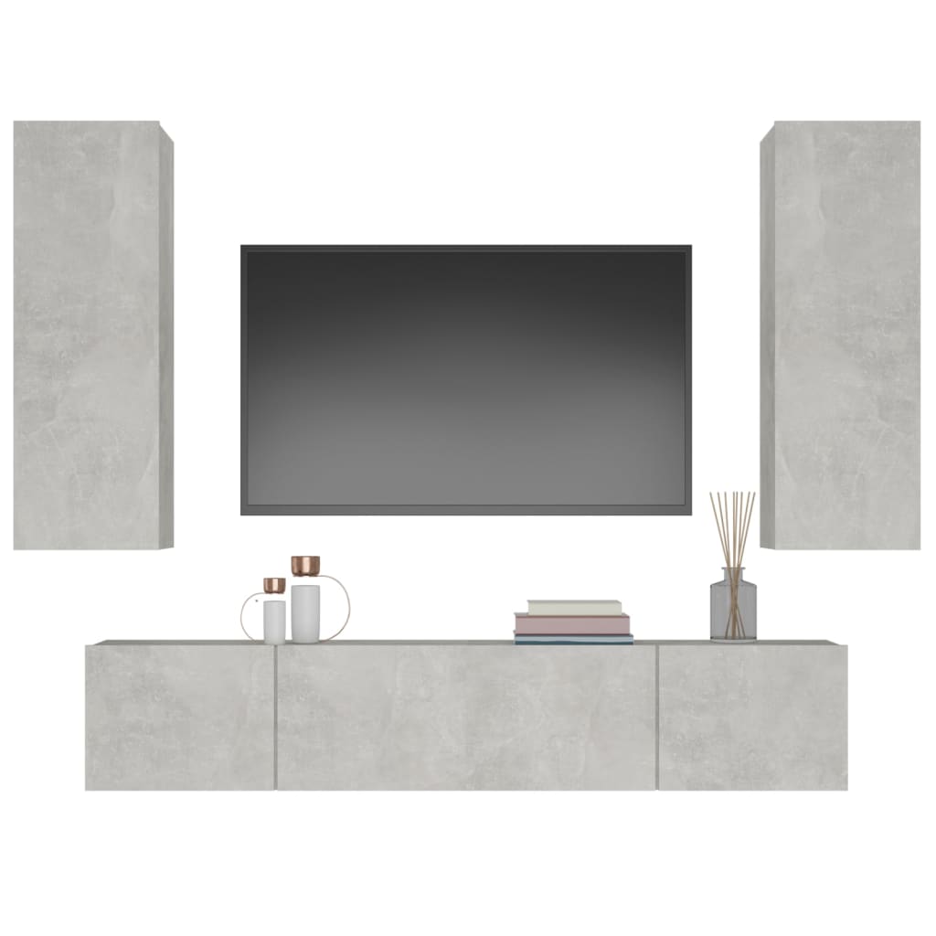 Ensemble de meubles TV 4 pièces en béton gris à base de bois