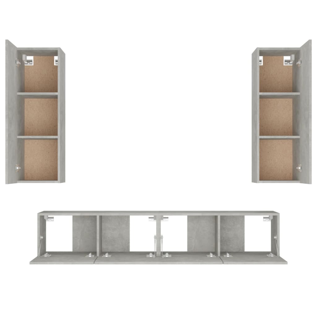 Ensemble de meubles TV 4 pièces en béton gris à base de bois